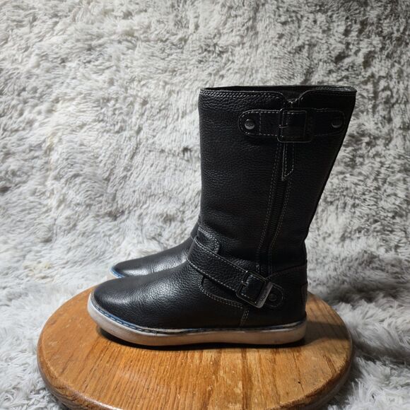 UGG Australia Andra Women Size 6.5 Mid Calf Black Leather Fur Lined Buckle Boots - Picture 1 of 14